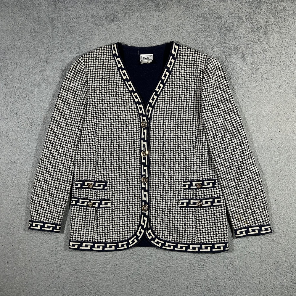 Vintage Liola Black And White Patterned Houndstooth Blazer Women's Size 46 #3052